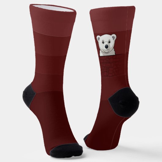 Bär, der über die Wand schaut, dunkel roter Samt S Socken (Gewinkelt)