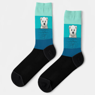Bär, der über die Wand schaut, grün bis blau Socken
