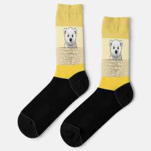 Bär, der über die Wand schaut, Hellgelbe Farbe Socken