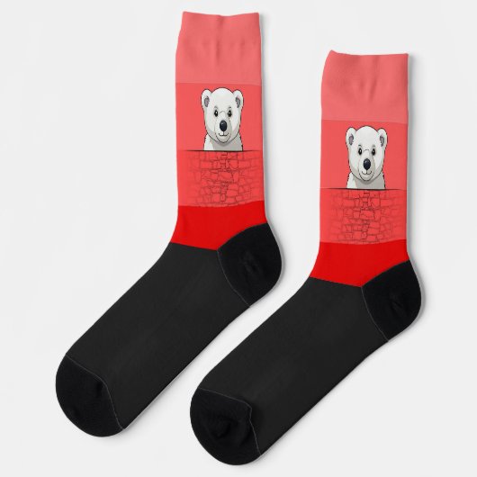 Bär, der über die Wand schaut, Rot Rot Rot Socken (Linkes Detail)