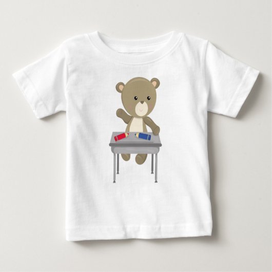 Bär, der zur Schule geht, brauner Bär, Niedlicher Baby T-shirt (Vorderseite)