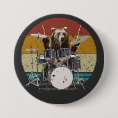 Bär Drummler spielt Schlagzeug rund Button (Vorderseite)