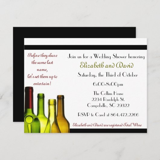 Bar Dusche, Weinflasche lagern Einladung (Vorne/Hinten)