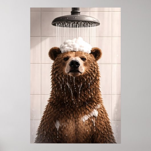 Bär-Duschposter, Lustiger Tier-Badezimmer-Wanddeko Poster (Vorne)
