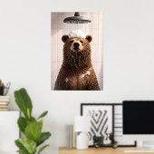 Bär-Duschposter, Lustiger Tier-Badezimmer-Wanddeko Poster (Heimbüro)