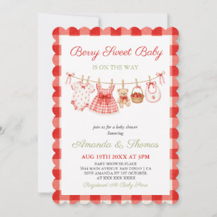 Bär Erdbeere Kariert Mädchen Baby Shower Einladung