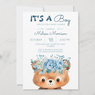Bär es ist ein Junge Blau Baby Shower Einladung