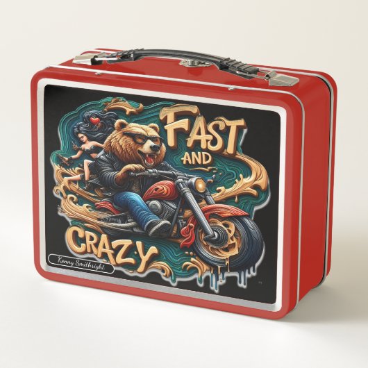 Bär fährt ein Motorrad mit Wildem Geist Metall Brotdose (Rückseite)