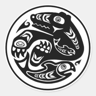 Bär & Fisch Native American Design Runder Aufkleber