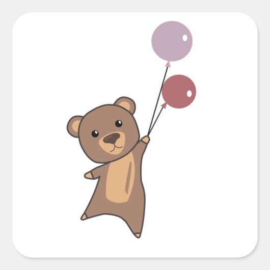 Bär fliegt mit Balloons-Niedlichen Tieren zusammen Quadratischer Aufkleber (Vorderseite)