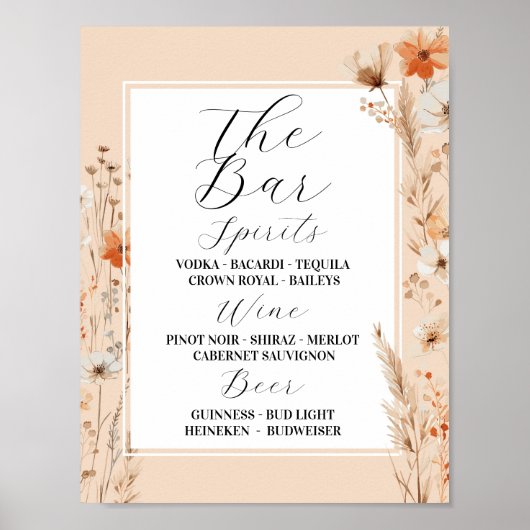 Bar Floral Wedding Boho Florals Bohemisch Poster (Vorne)