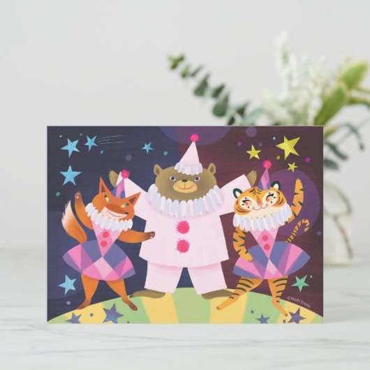 Bär, Fox und Tiger Pierrot Clown DIY Blank Einladung (Stehend Vorderseite)