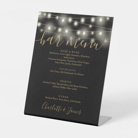 Bar für die Hochzeitsfeier in Schwarz und Gold Sockelschild (Vorderseite)