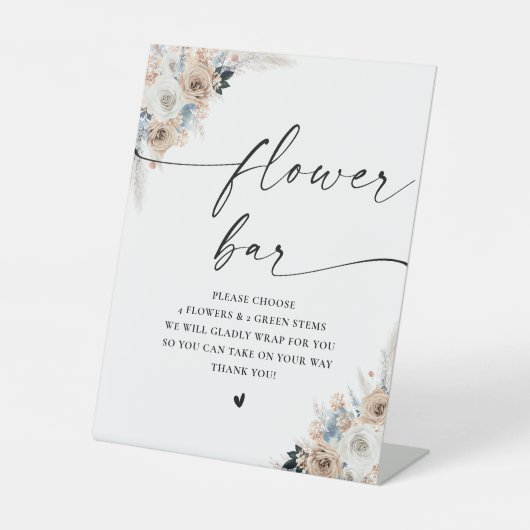 Bar für Elfenbein und Blaues Brautparty Blume Sockelschild (Vorderseite)