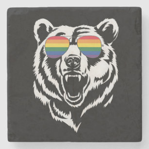 Bär Gay LGBTQ Regenbogen-Sonnenbrille Pride-Flagge Steinuntersetzer