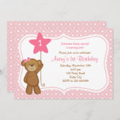 Bär Geburtstag Einladungen - Mädchen 1. Geburtstag (Vorne/Hinten)