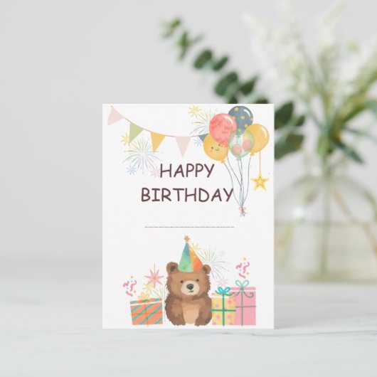 Bär Geburtstag Postkarte (Stehend Vorderseite)