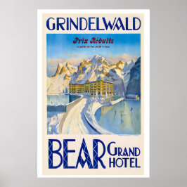 Bär Grand Hotel Grindelwald Schweiz Vintage Poster