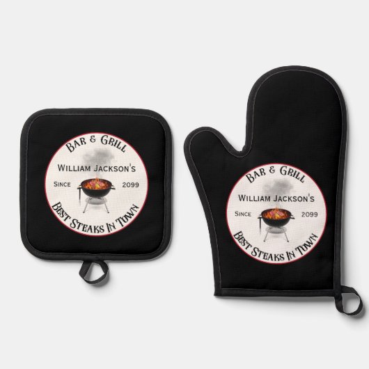 Bar & Grill GRILLEN Grill Master Ofenhandschuh & Topflappen-Set (Vorderseite)