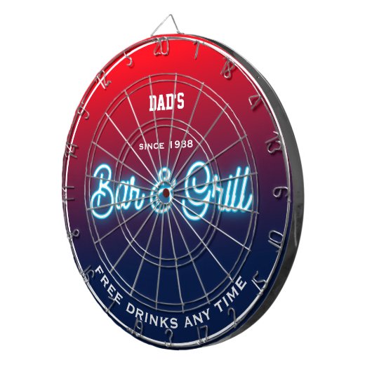 Bar & Grill Vaters beliebiger Name Red Blue Funny Dartscheibe (Vorderseite rechts)
