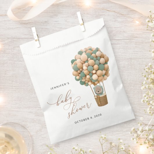 Bär, Grüne Balloons, Heißluftballon, Babydusche Geschenktütchen (Ausgeschnitten)