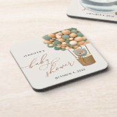 Bär, Grüne Balloons, Heißluftballon, Babydusche Getränkeuntersetzer (Linke Seite)