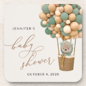 Bär, Grüne Balloons, Heißluftballon, Babydusche Getränkeuntersetzer (Vorderseite)