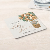 Bär, Grüne Balloons, Heißluftballon, Babydusche Rechteckiger Pappuntersetzer (angewinkelt)