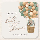 Bär, Grüne Balloons, Heißluftballon, Babydusche Rechteckiger Pappuntersetzer (Vorderseite)