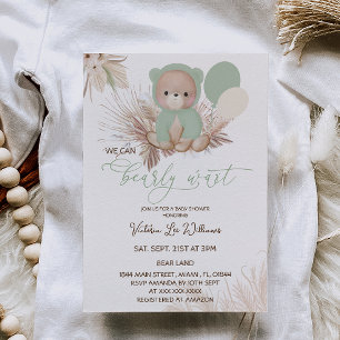 Bär Grüne Boho-Baby-Party Einladung