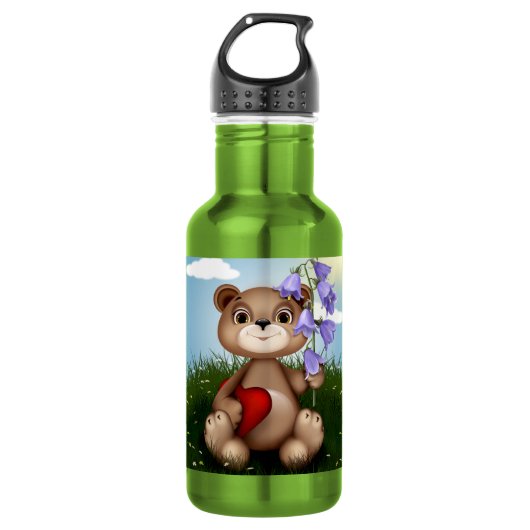 Bär hält Blumenstrauß-30926 Edelstahlflasche (Vorderseite)