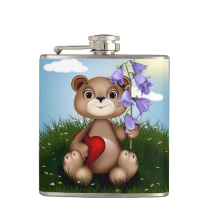 Bär hält Blumenstrauß-30926 Flachmann