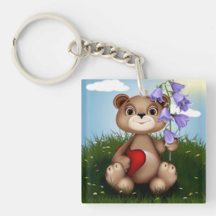 Bär hält Blumenstrauß-30926 Schlüsselanhänger