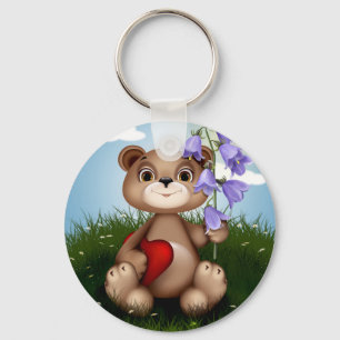 Bär hält Blumenstrauß-30926 Schlüsselanhänger