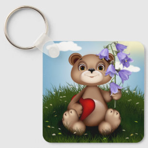 Bär hält Blumenstrauß-30926 Schlüsselanhänger