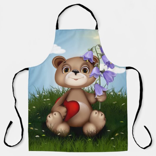 Bär hält Blumenstrauß-30926 Schürze (Vorderseite)
