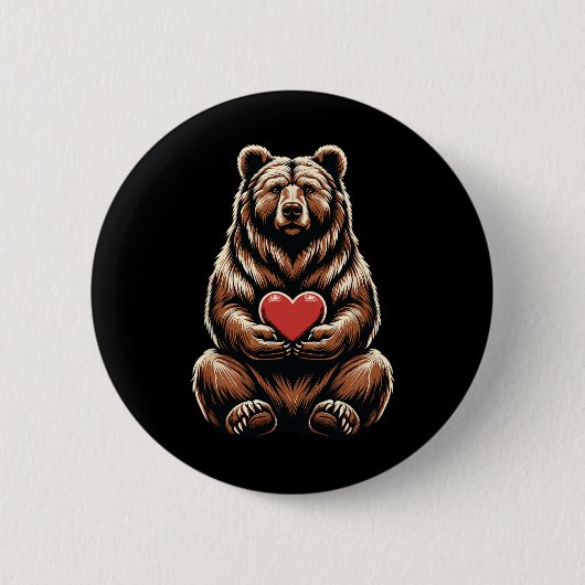 Bär hält Herz Valentinstag Süßer Valentinstag Button (Vorderseite)
