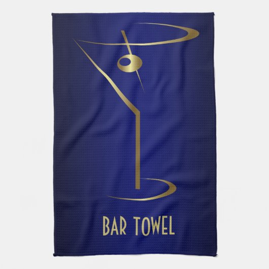 Bar Handtuch Blau und Gold Martini-Glas (Vertikal)