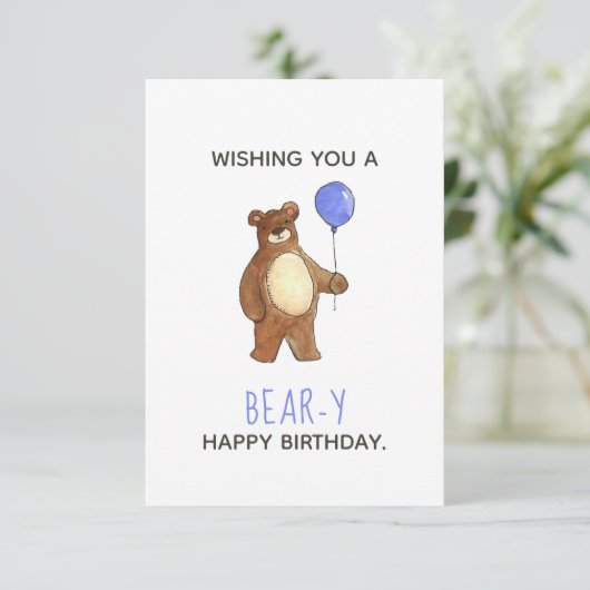 Bär Happy Birthday Flat Card (Stehend Vorderseite)