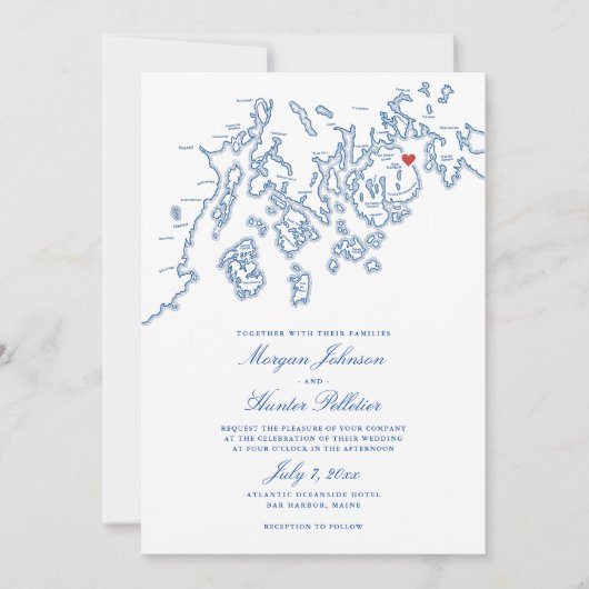 Bar Harbor Maine All-in-One QR Code UAWG Wedding Einladung (Vorderseite)