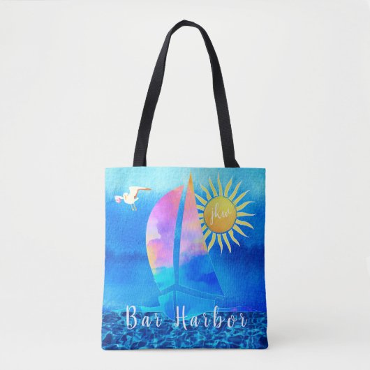 Bar Harbor Maine Wasserfarbensegler mit Initialen Tasche (Vorderseite)
