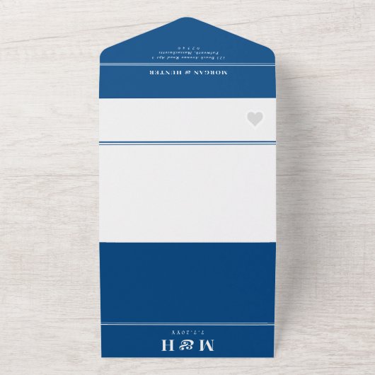 Bar Harbour Elegant Navy QR Hochzeit All In One Einladung (Außenbereich)