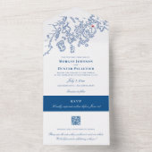 Bar Harbour Elegant Navy QR Hochzeit All In One Einladung (Innen Boden)