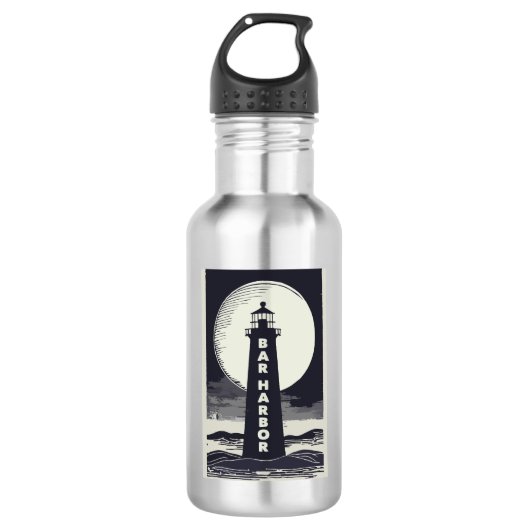 Bar Harbour Maine Lighthouse Moon Edelstahlflasche (Vorderseite)