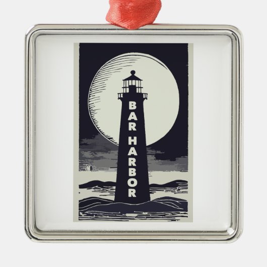 Bar Harbour Maine Lighthouse Moon Ornament Aus Metall (Vorne)