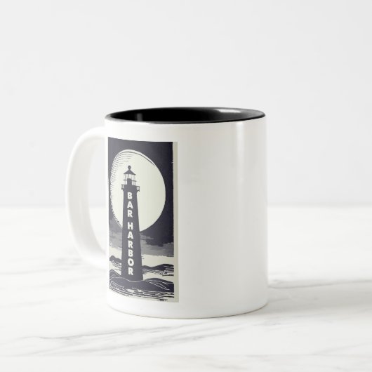 Bar Harbour Maine Lighthouse Moon Zweifarbige Tasse (Vorderseite Links)