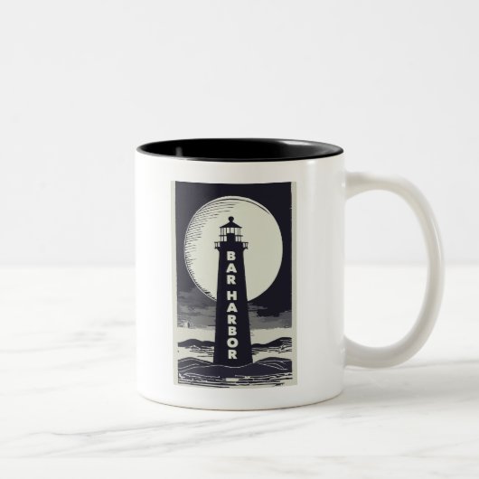 Bar Harbour Maine Lighthouse Moon Zweifarbige Tasse (Rechts)