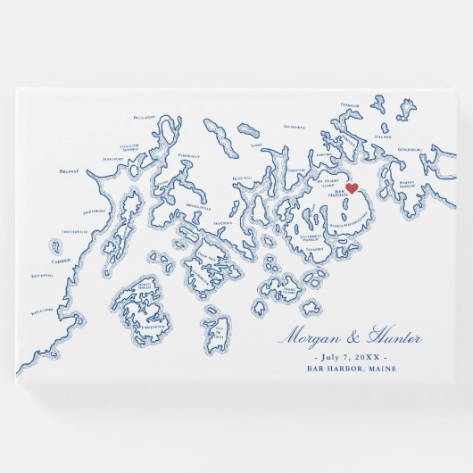 Bar Harbour Maine Map Hardcover Wedding Gästebuch (Vorderseite)