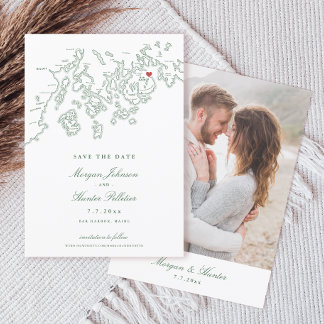 Bar Harbour Maine Map Hunter Green Foto Save The Date