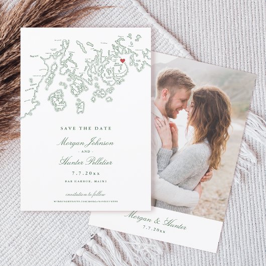 Bar Harbour Maine Map Hunter Green Foto Save The Date